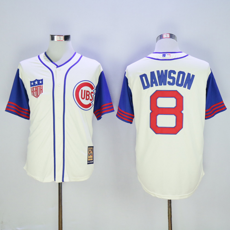 Men Chicago Cubs 8 Dawson Cream Throwback 1942 MLB Jerseys